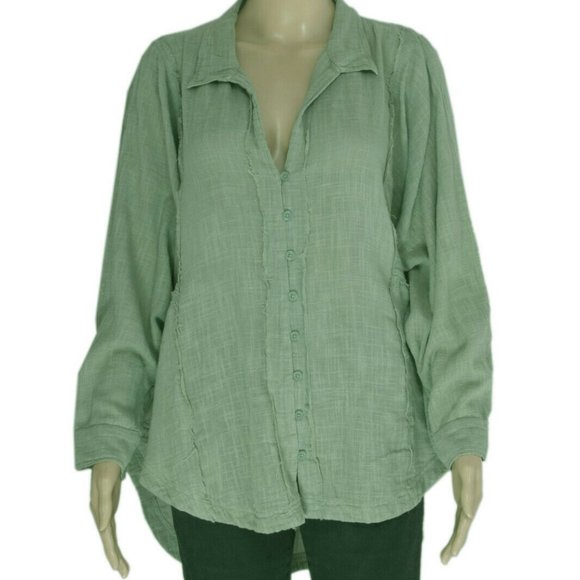 Free People One And Only Buttondown Top Tunic Green Tea S US ITEM - Picture 3 of 6